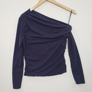 Abercrombie & Fitch One Shoulder Top Womens Medium Navy Blue Ruched Party